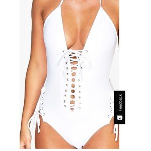 Boohoo Namibia Lace Up One Piece Swimsuit